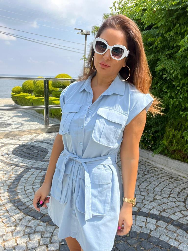 Senat Kadın Mavi Mini Elbise