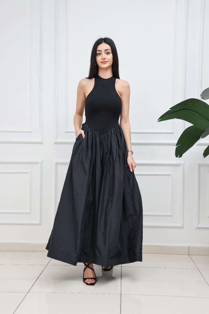 Sisco Özel Tasarım Siyah Tafta Elbise