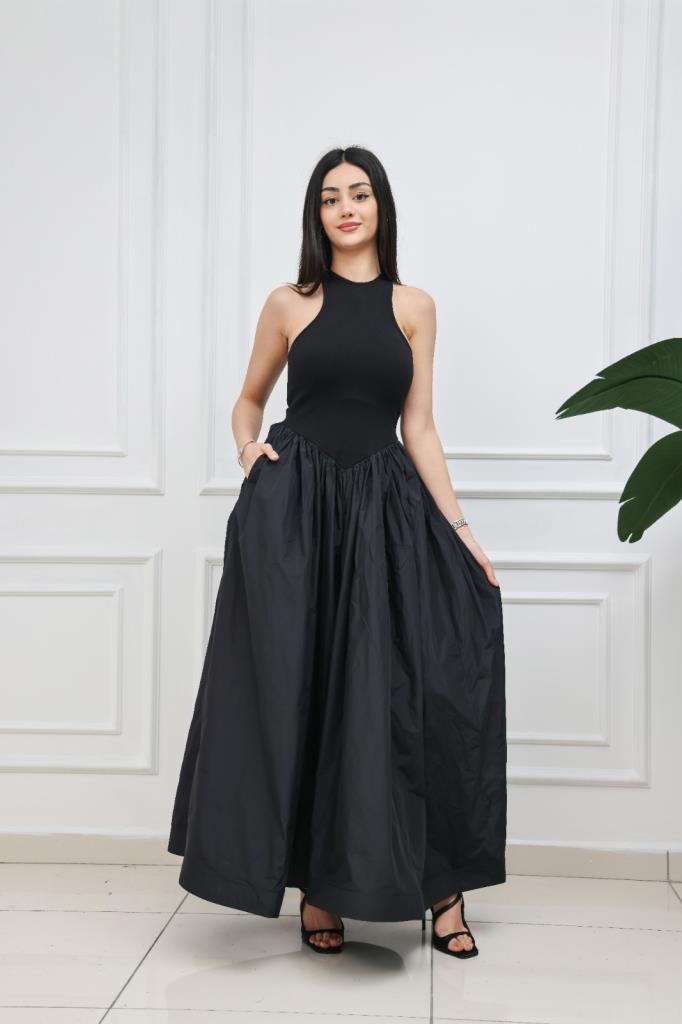 Sisco Özel Tasarım Siyah Tafta Elbise