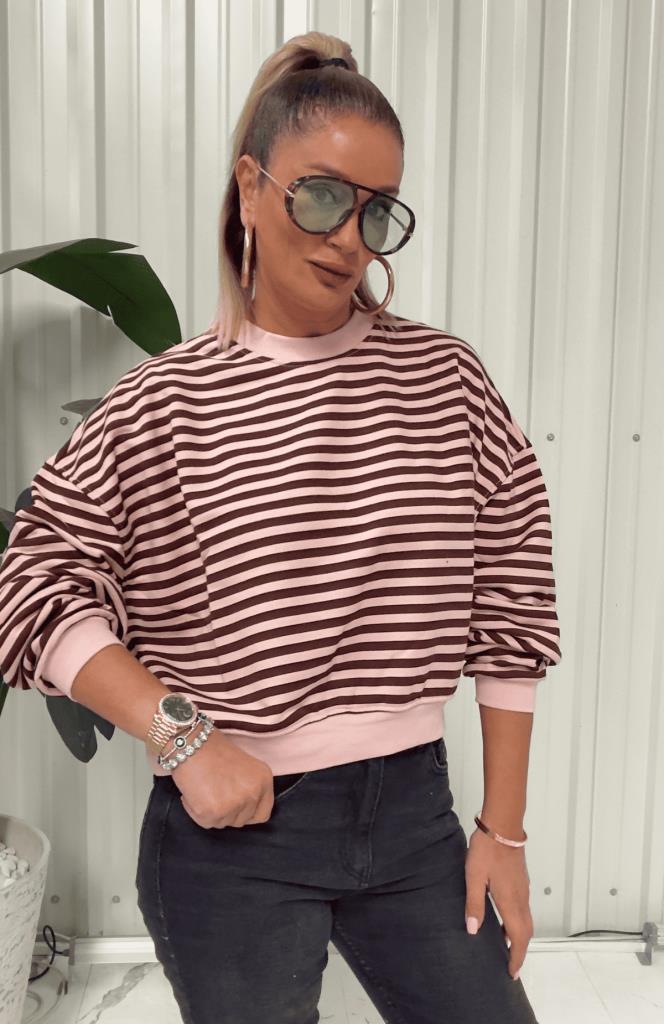 Sivertka Çizgili Sweat Pembe