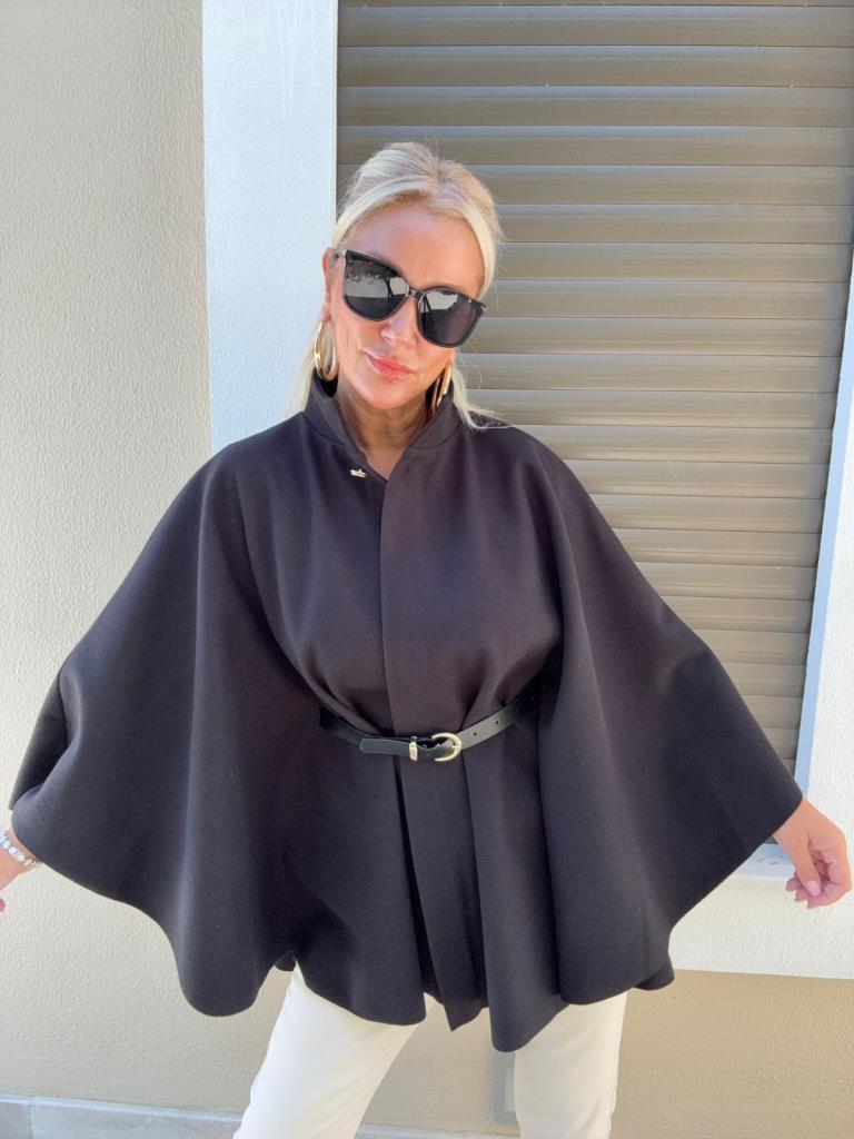 Sowa Siyah Kaşe Panço