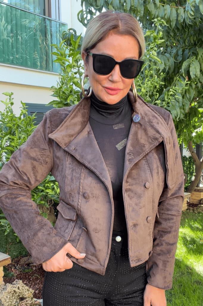 Sylvie Süet Slim Fit Mont Acı Kahve