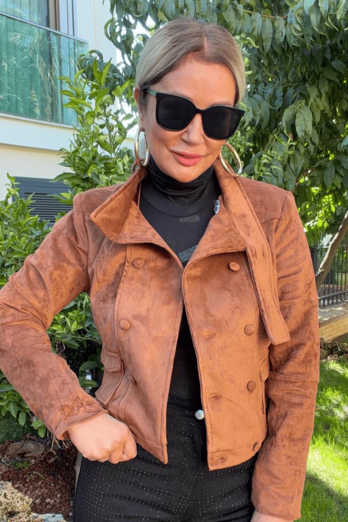 Sylvie Süet Slim Fit Mont Camel