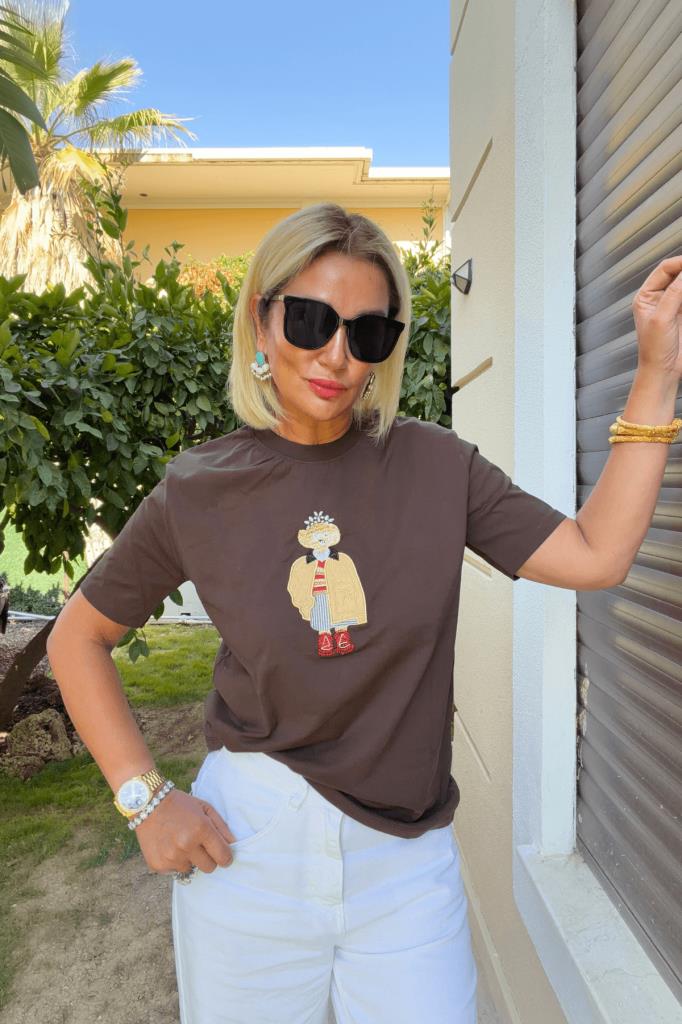 Tetty Nakışlı Tshirt Kahverengi