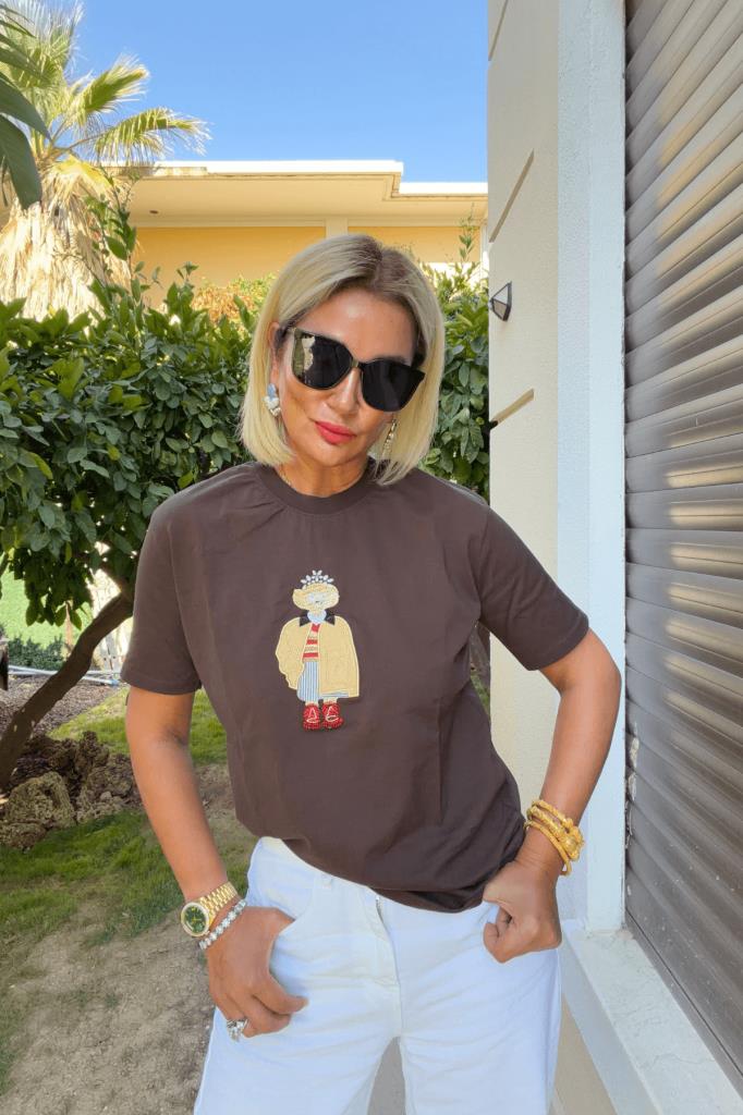 Tetty Nakışlı Tshirt Kahverengi
