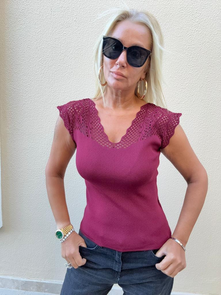 Tilda Bordo Ajurlu Triko