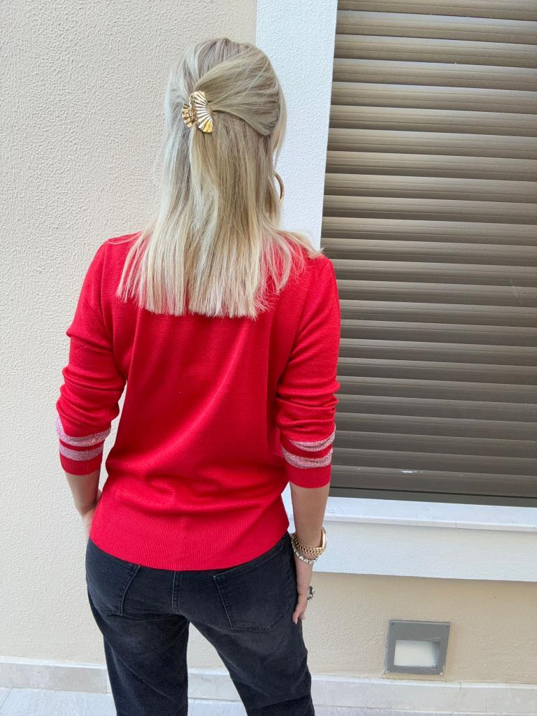 Tores V Yaka Simli Kırmızı Triko