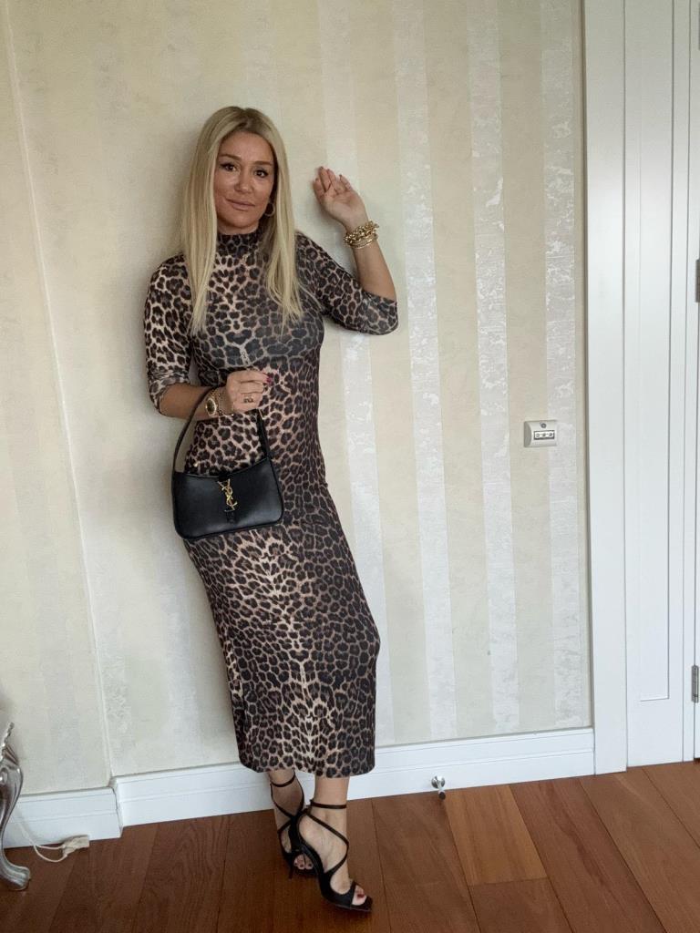 Vella Siyah Leopar Desen Elbise