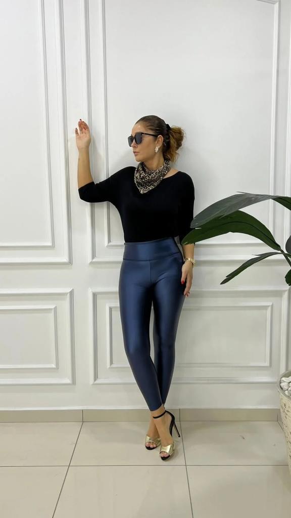 Vero Kadın İndigo Mat Deri Tayt