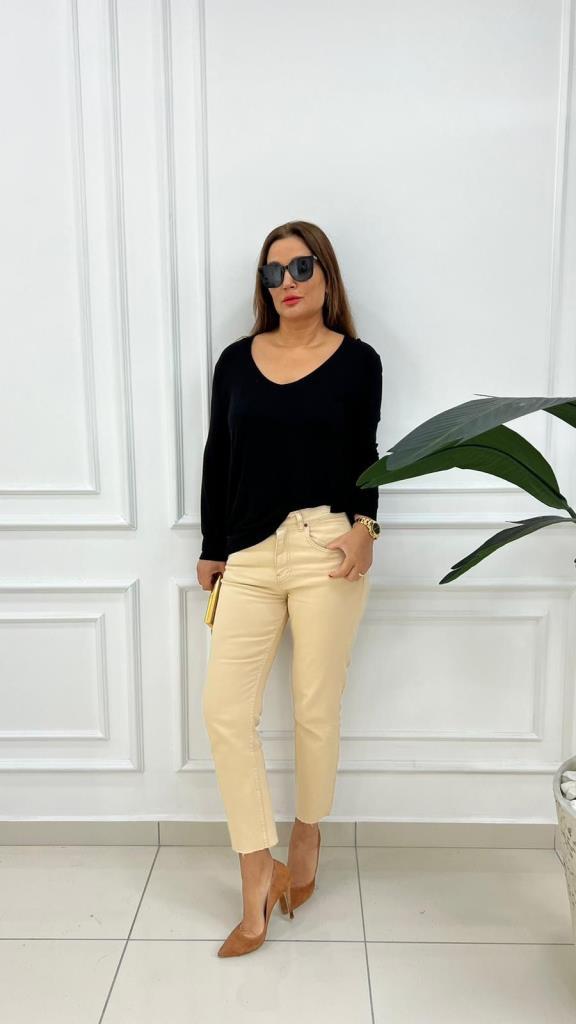 Wiens Kadın Bej Paça Kesik Kot Pantolon