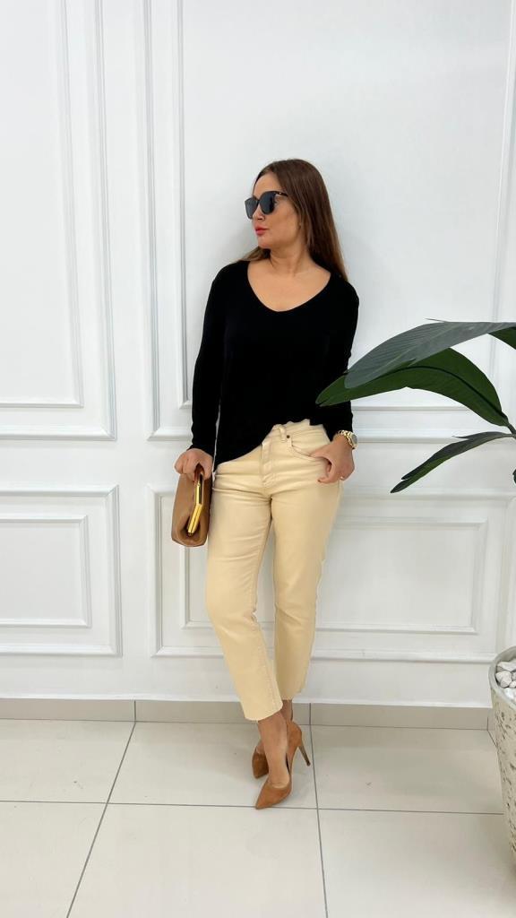 Wiens Kadın Bej Paça Kesik Kot Pantolon