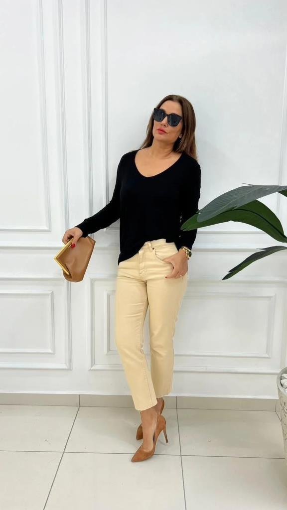 Wiens Kadın Bej Paça Kesik Kot Pantolon