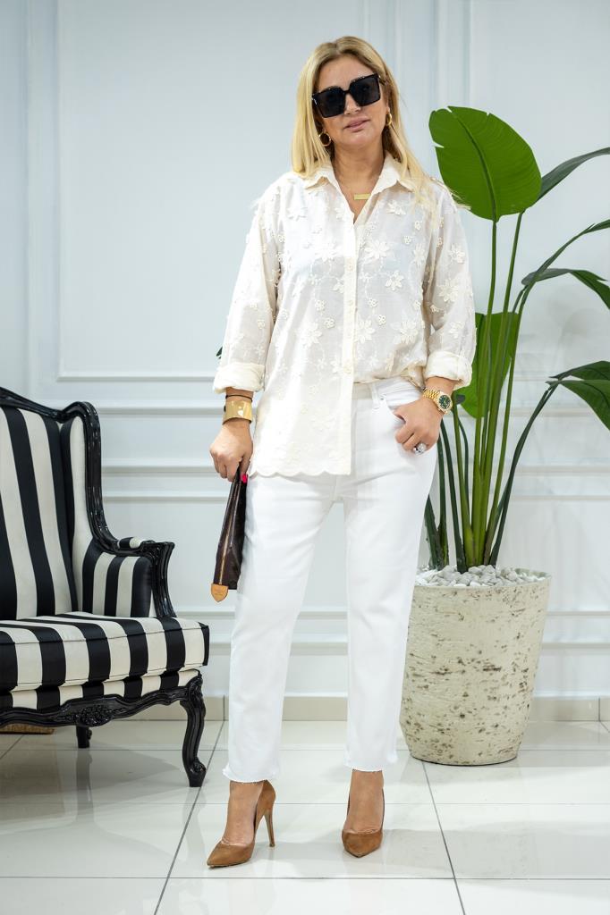 Wiens Kadın Beyaz Paça Kesik Kot Pantolon