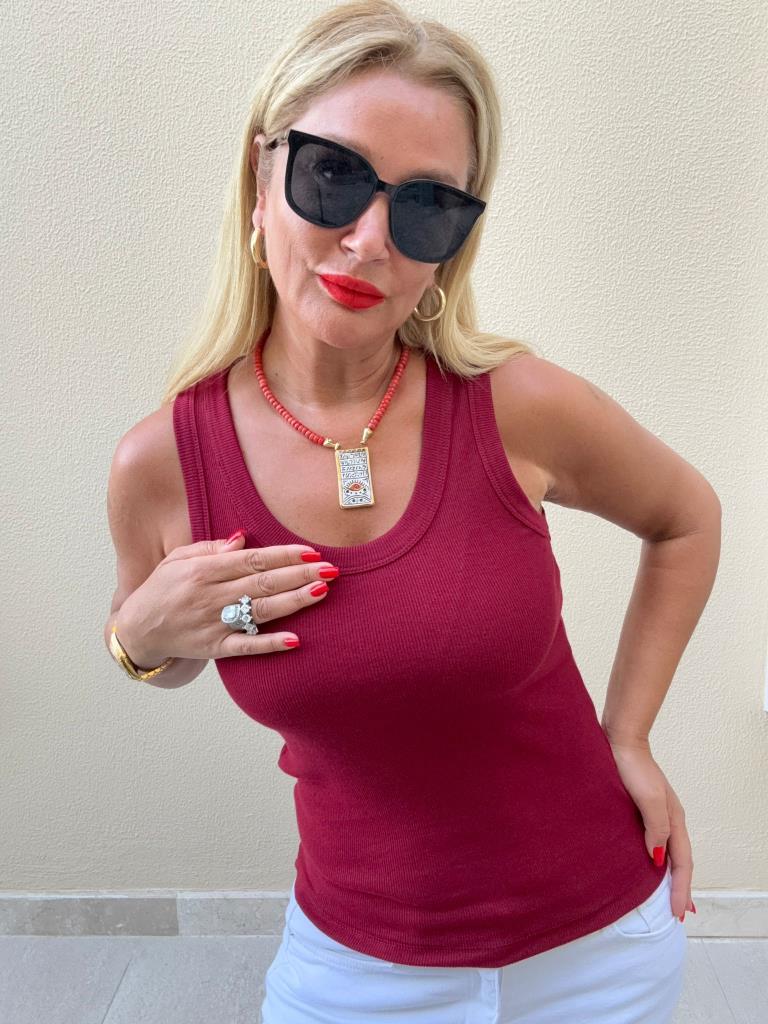 Zilga Bordo Fitilli Likralı Atlet