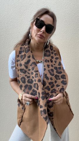 Krista Camel Leopar Yelek